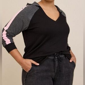 Torrid Super Soft Slub Varsity Black Gray Pink Colorblock Hoodie 3X NWT …